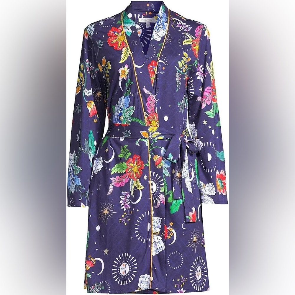 Johnny Was Navy Floral Moonprint Satin Robe
